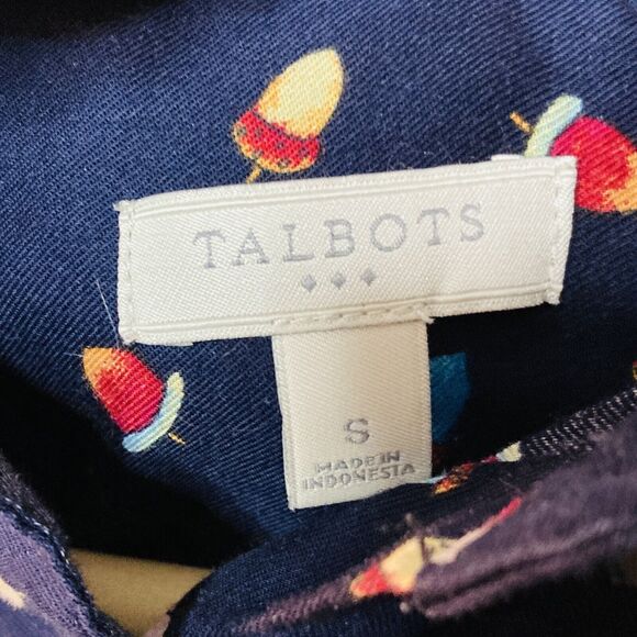 Talbots S Button Up Navy All Over Acorn Print Long Sleeve Blouse Teachercore - Picture 6 of 12